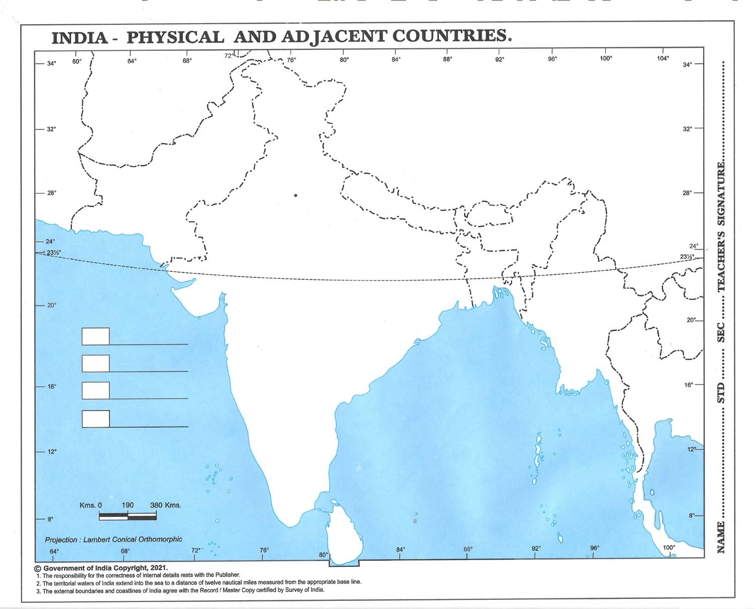 Printable Labeled Physical Map Of India