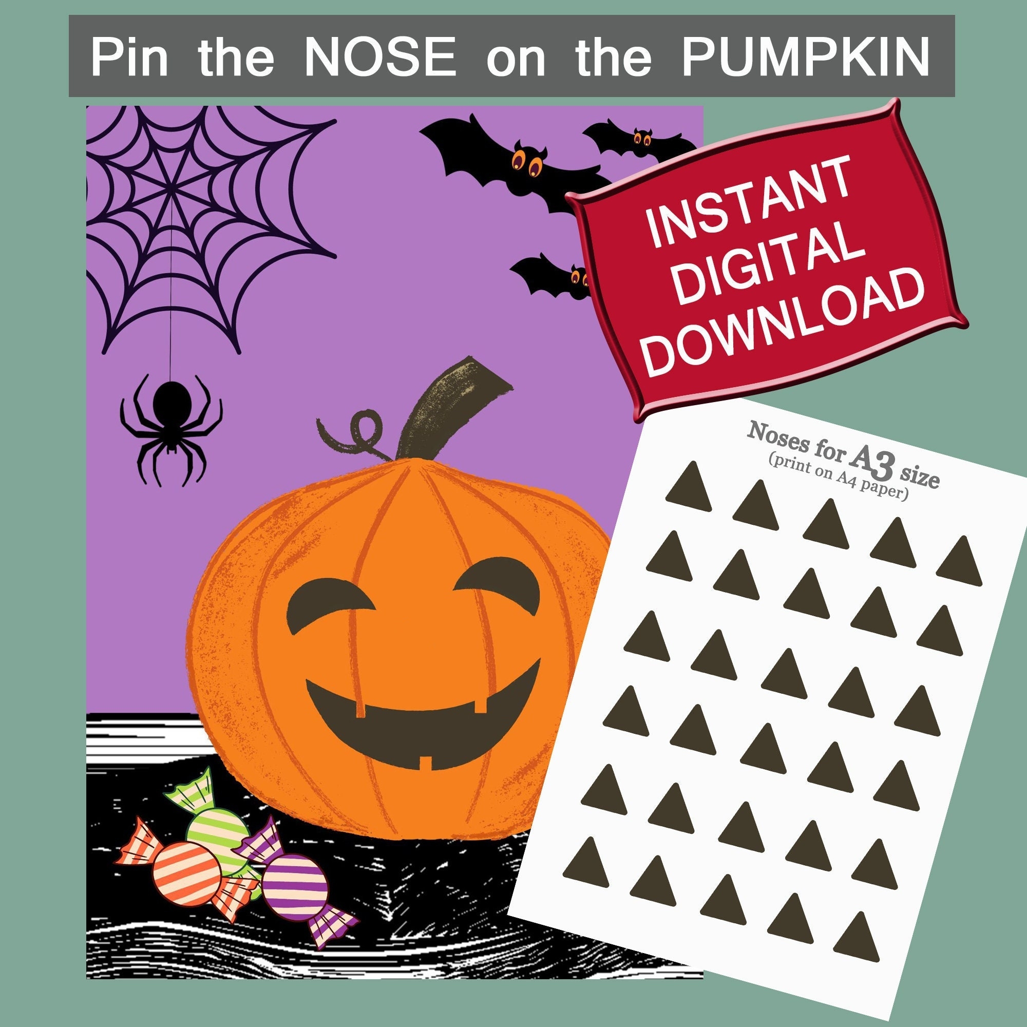 Pin The Nose On The Pumpkin Printable Game Pin The Nose On The Jack O Lantern Halloween Party Game Holiday Party Games Etsy