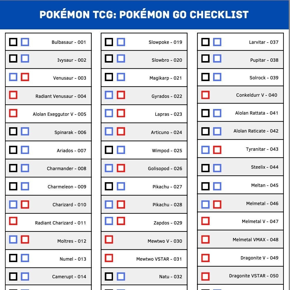 Pok mon GO TCG Set Interactive Checklist Worksheets Library