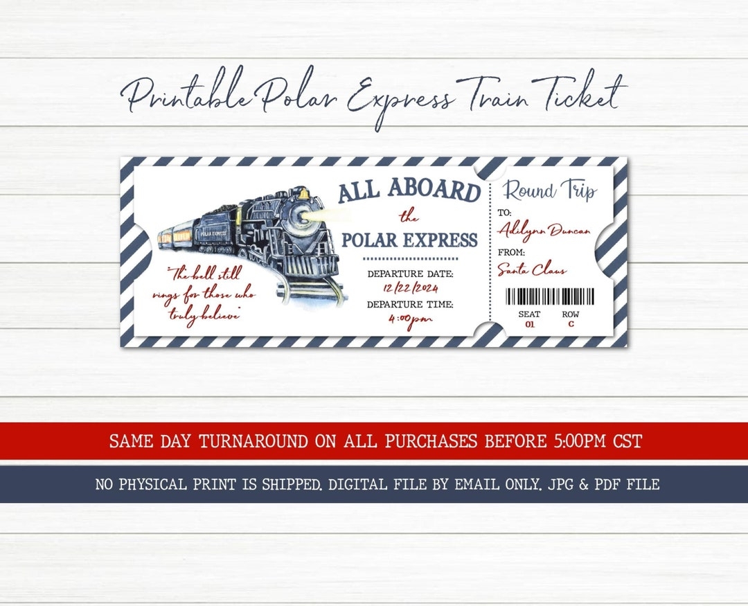 Polar Express Train Ticket North Pole Ticket Christmas Train Ticket Digital File Etsy