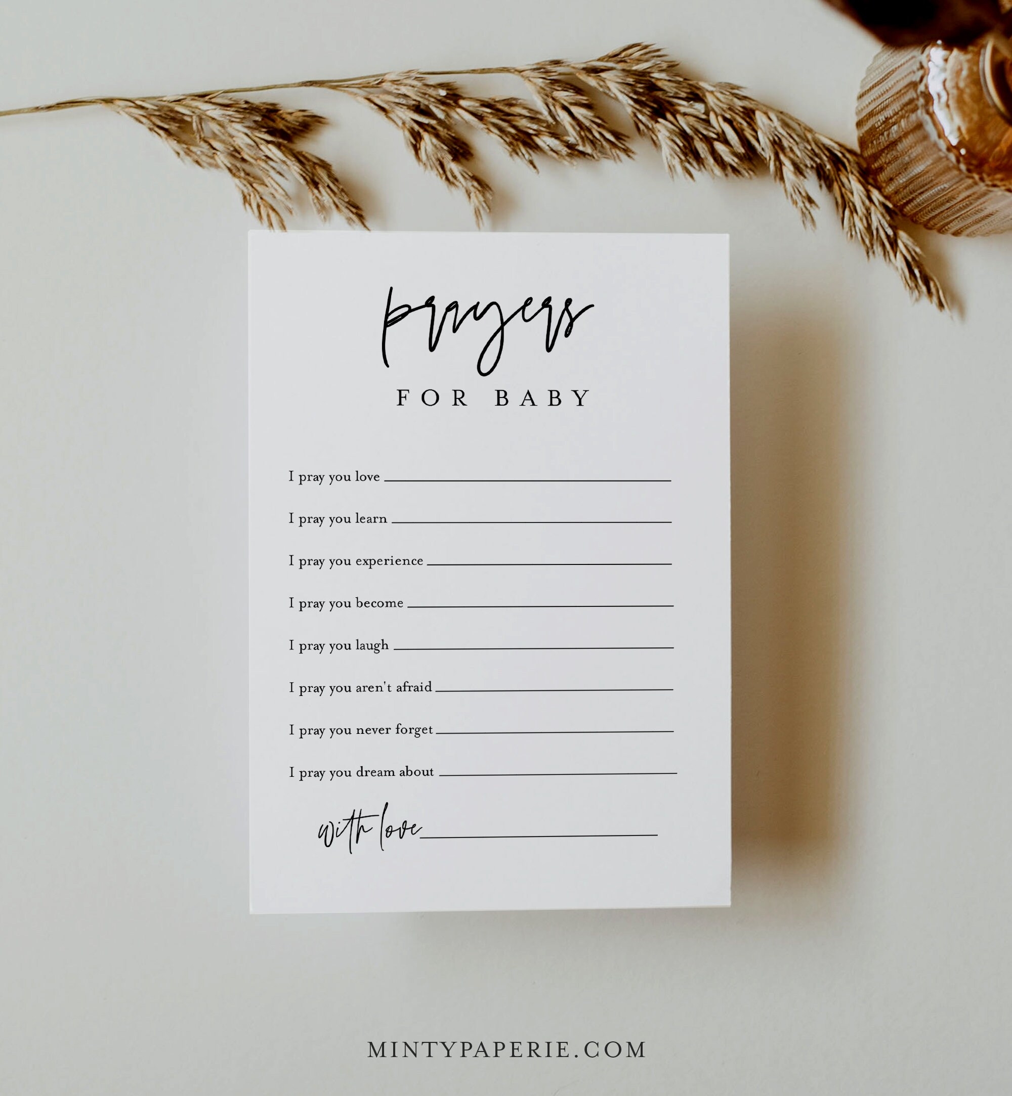 Prayers For Baby Card Well Wishes For Baby Minimalist Baby Shower 100 Editable Template INSTANT DOWNLOAD Templett 5x7 0009 280BASG