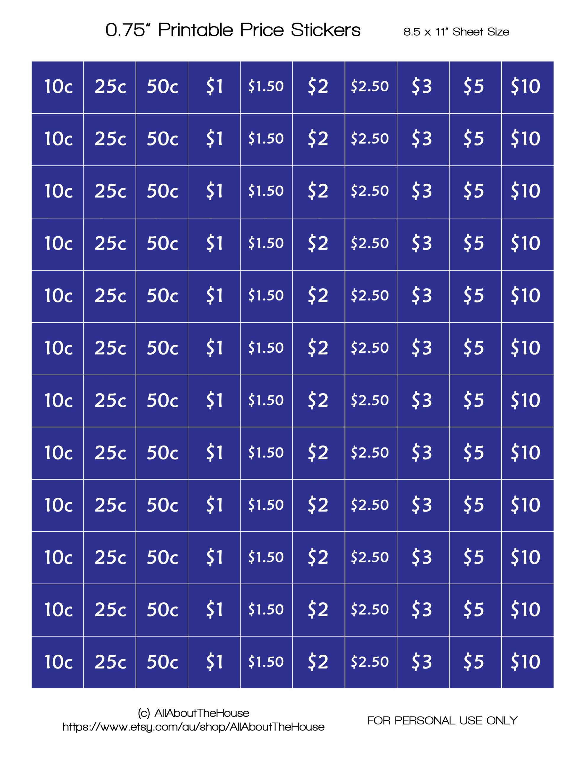 Printable Yard Sale Price Tags