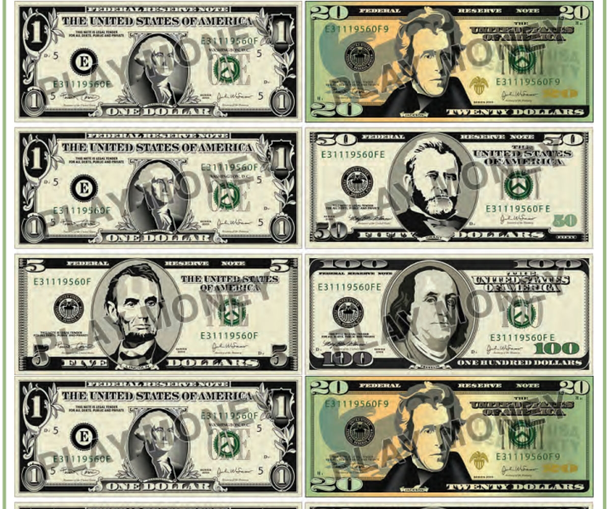 Printable Fake Money Actual Size