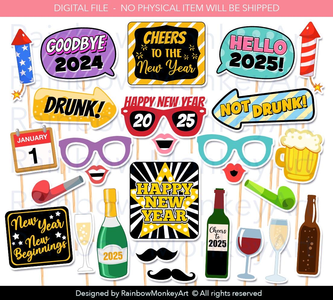 Printable 2025 New Year Props 2025 New Year Photo Booth Props New Years Eve Party Photobooth Props new Years Photo Booth Props 2025 Party Etsy