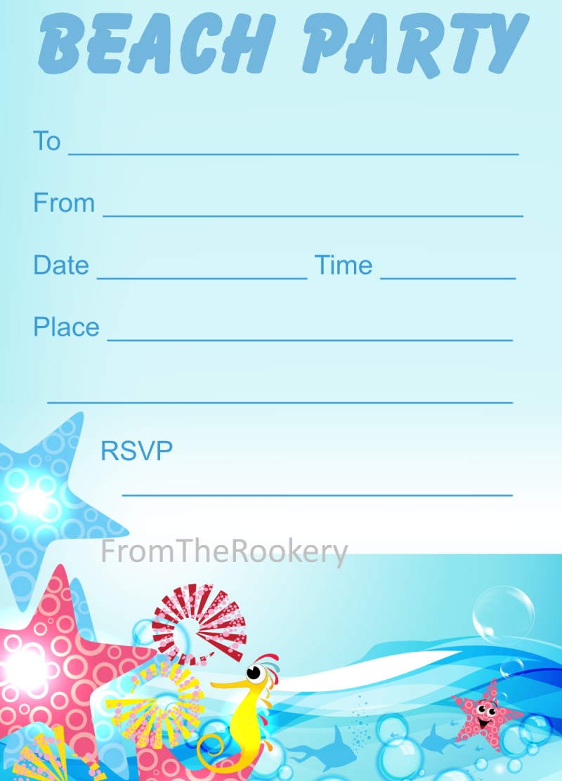 Customizable Beach Party Invitations Free Printable