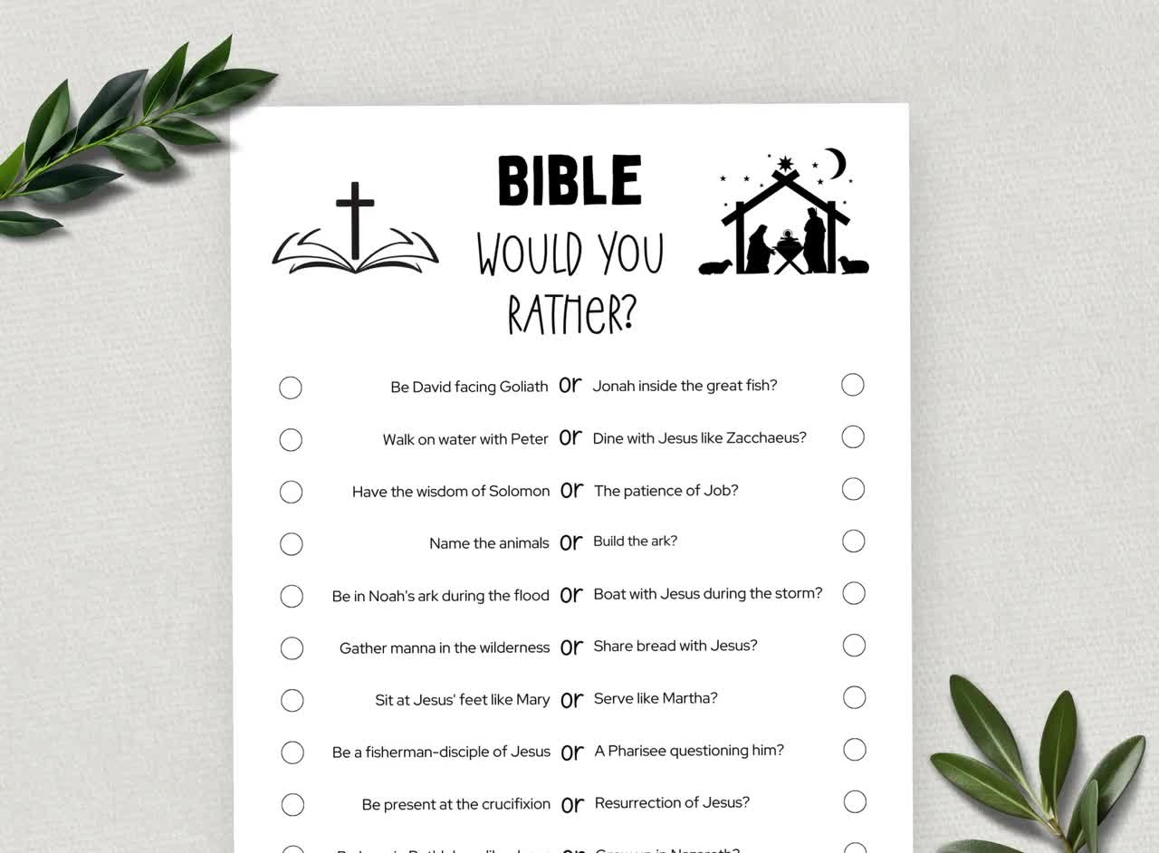 Printable Bible Would You Rather This Or That Bible Games Fun Christian Youth Group Game Sunday School Church Study Activity Etsy