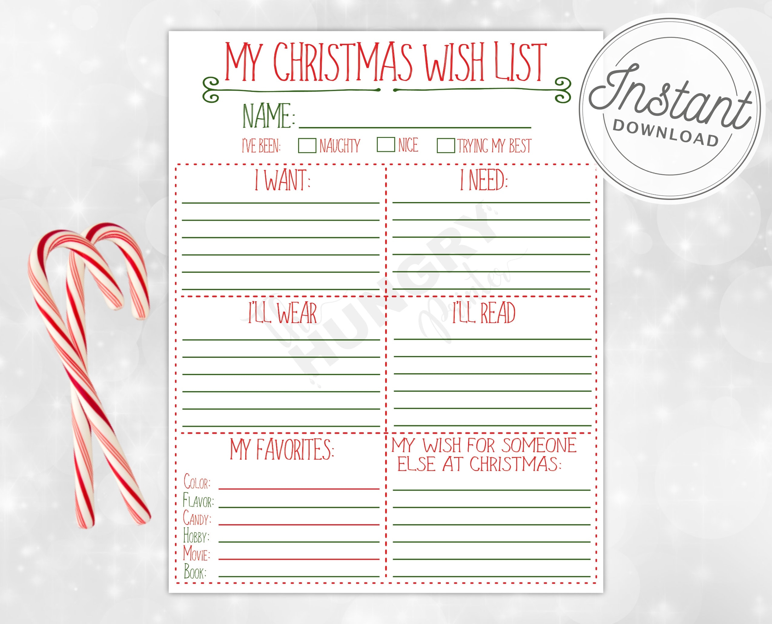 Printable Christmas Wish List My Christmas Wish List instant Download Christmas Kids Holiday Wish List Etsy