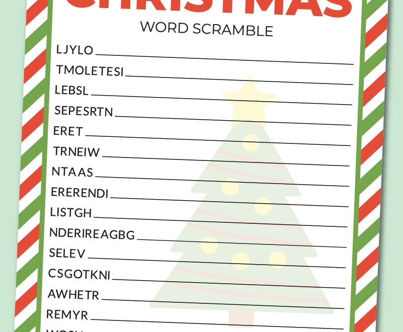 Printable Christmas Word Scramble Chevron Lemon