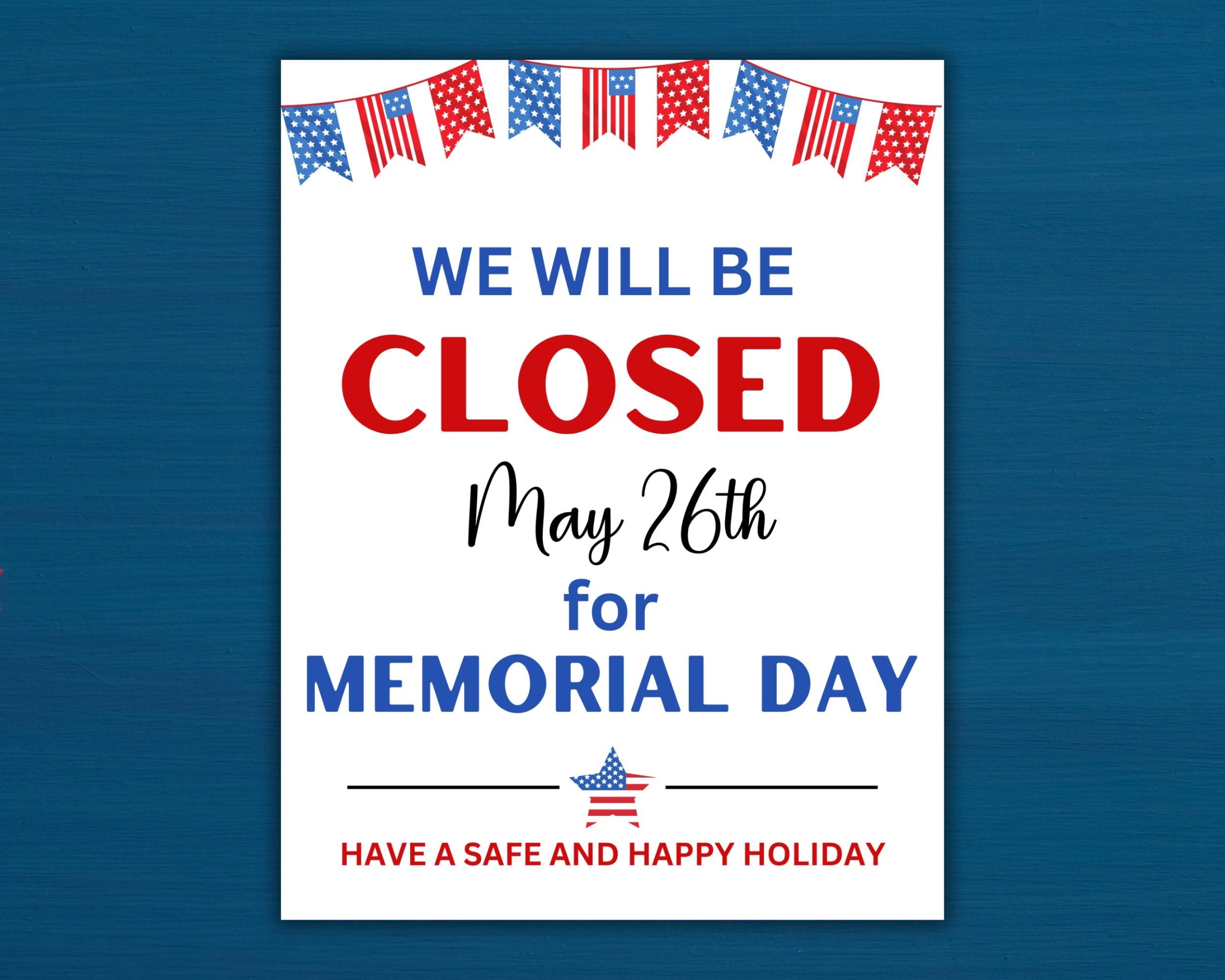 Printable closed For Memorial Day Sign Instant Download Memorial Day Closed Sign Template Printable Store Closed Door Sign Etsy