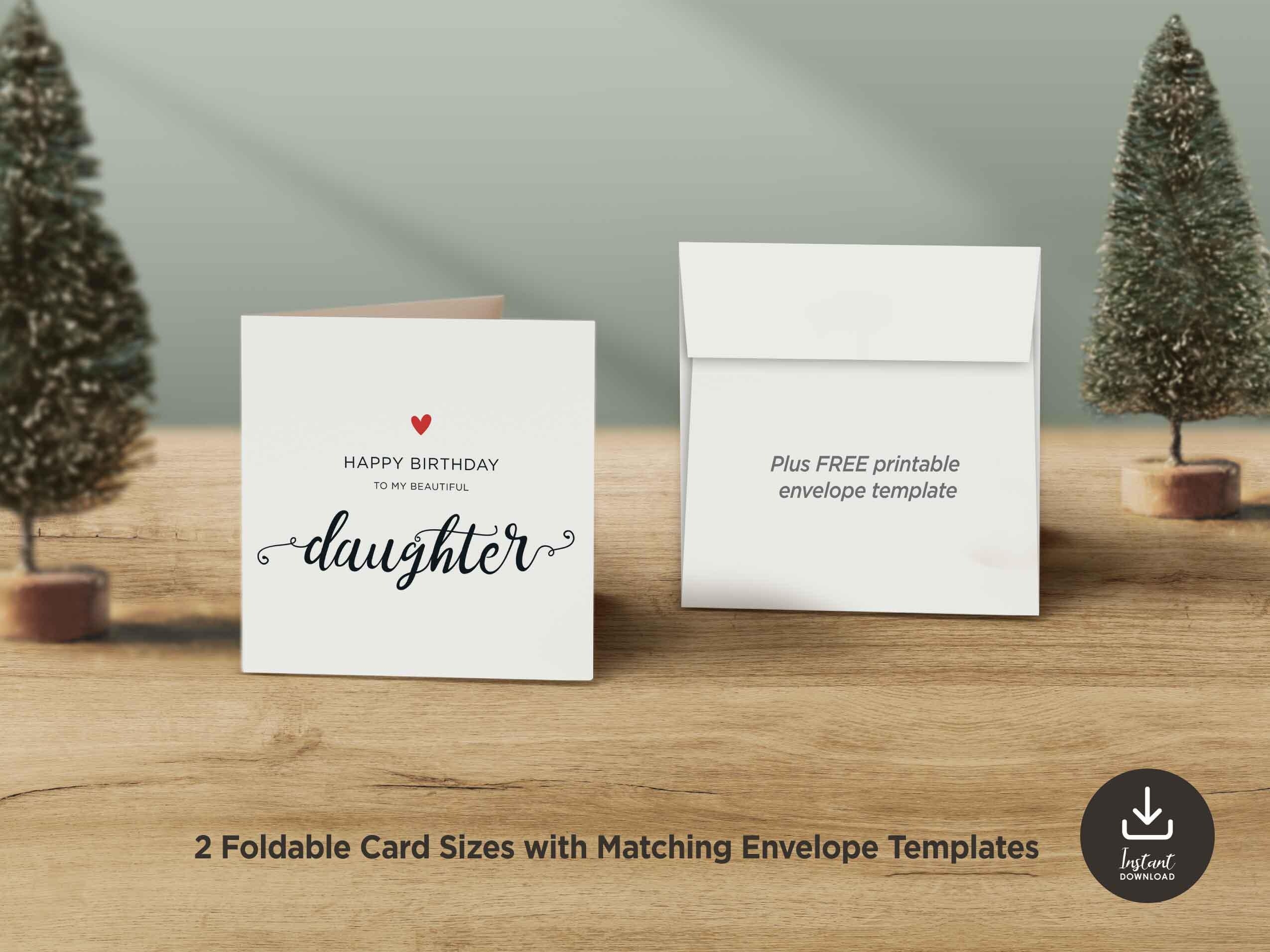 Printable Daughter Birthday Card To My Beautiful Daughter Cute Birthday Card Square Simple Card Blank Card From Mom Instant Download Etsy