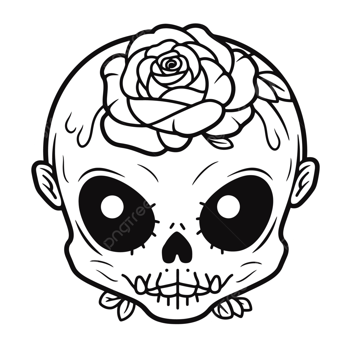 Printable Day Of The Dead Skull Black And White Coloring Sheet Outline Sketch Drawing Vector Skull Drawing Wing Drawing Ring Drawing PNG And Vector With Transparent Background For Free Download