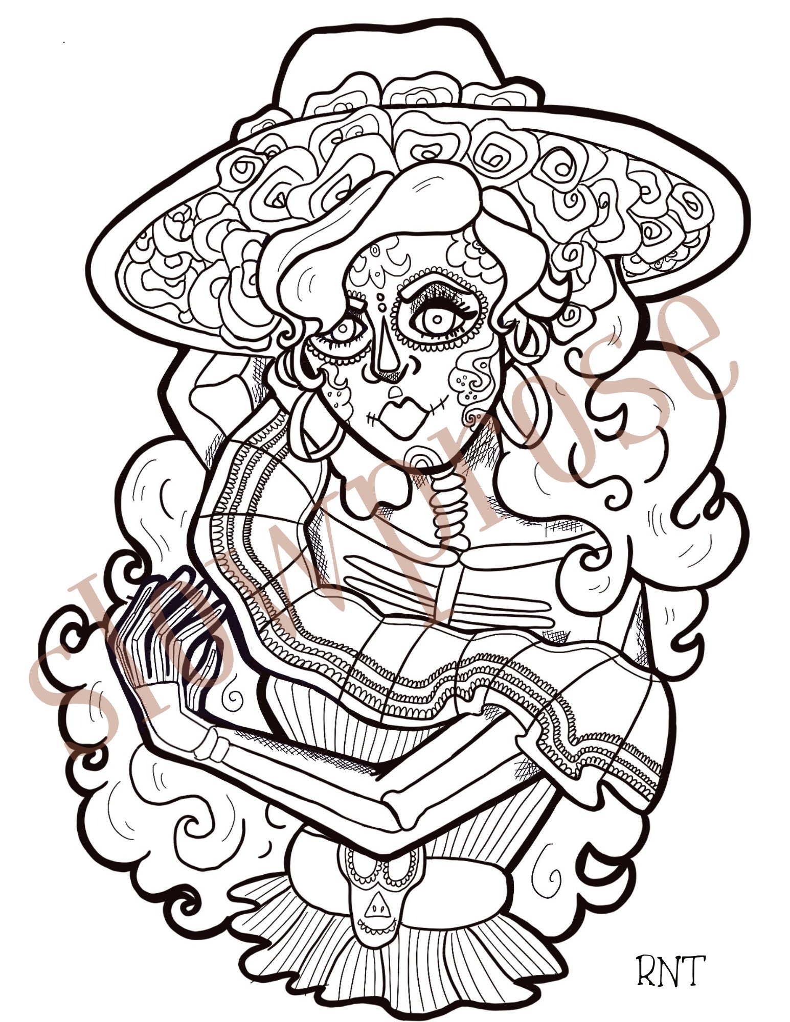Printable Day Of The Dead Woman Coloring Page For Adults Dia De Los Muertos La Catrina Mexican Culture Drawing Mexican Holiday Art Etsy