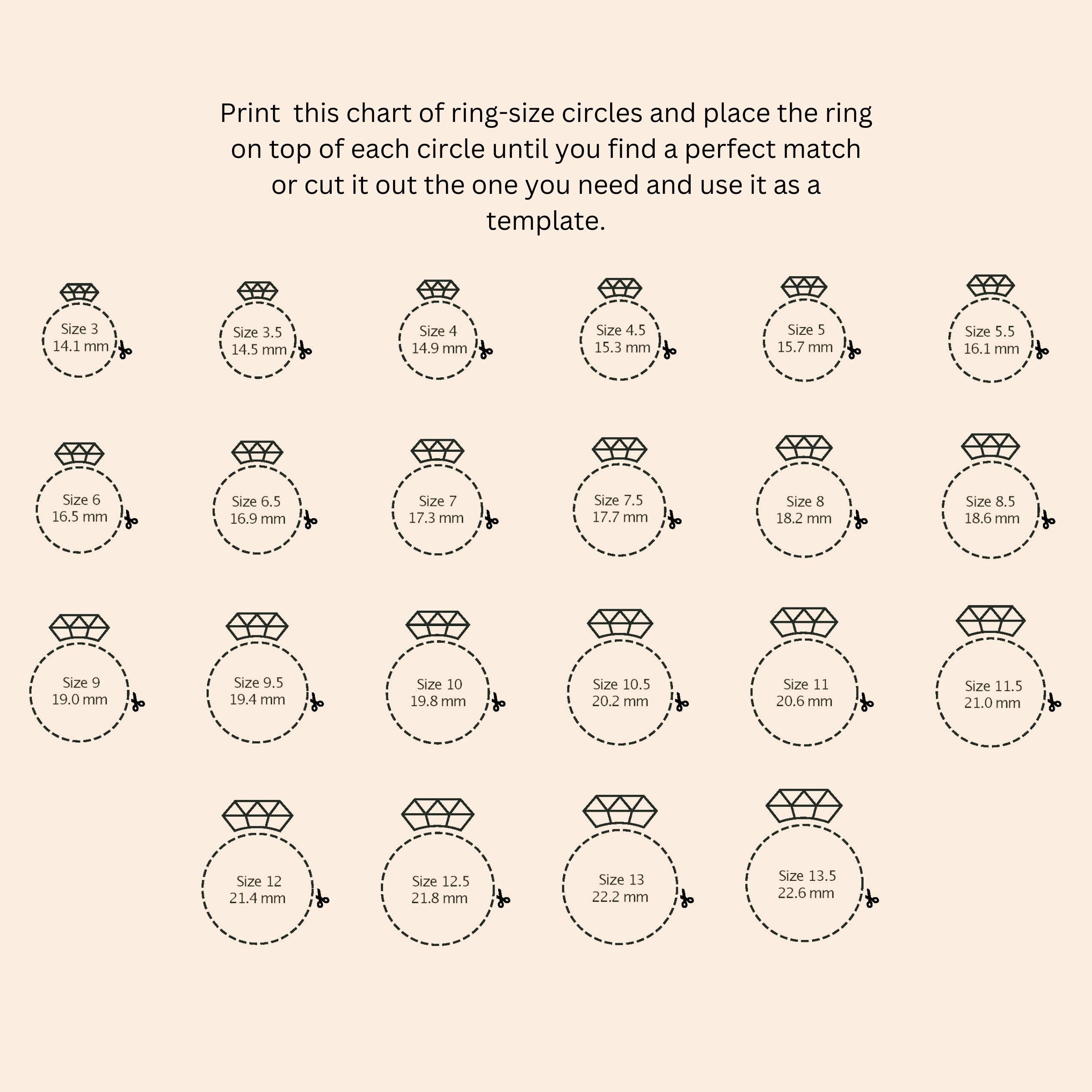 Printable Diamond Ring Sizer Ring Size Finder Ring Size Measure International Ring Size Chart Ring Sizer Tool Instant Easy Download Etsy