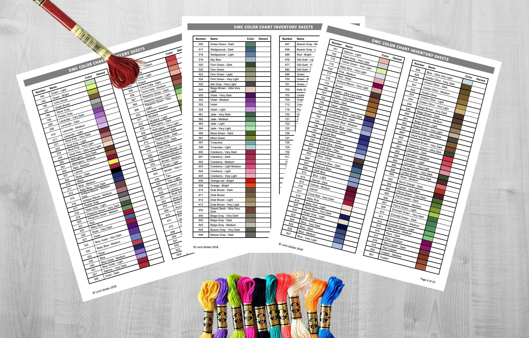 Printable DMC Thread Color Chart Tracker Inventory Sheet Etsy UK