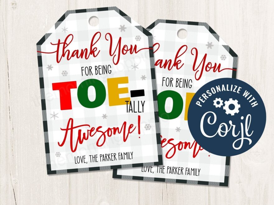 Printable editable Thanks For Being Toe tally Awesome Christmas Holiday Fuzzy Socks Gift Tag For Teachers Family Staff CORJL Template Etsy