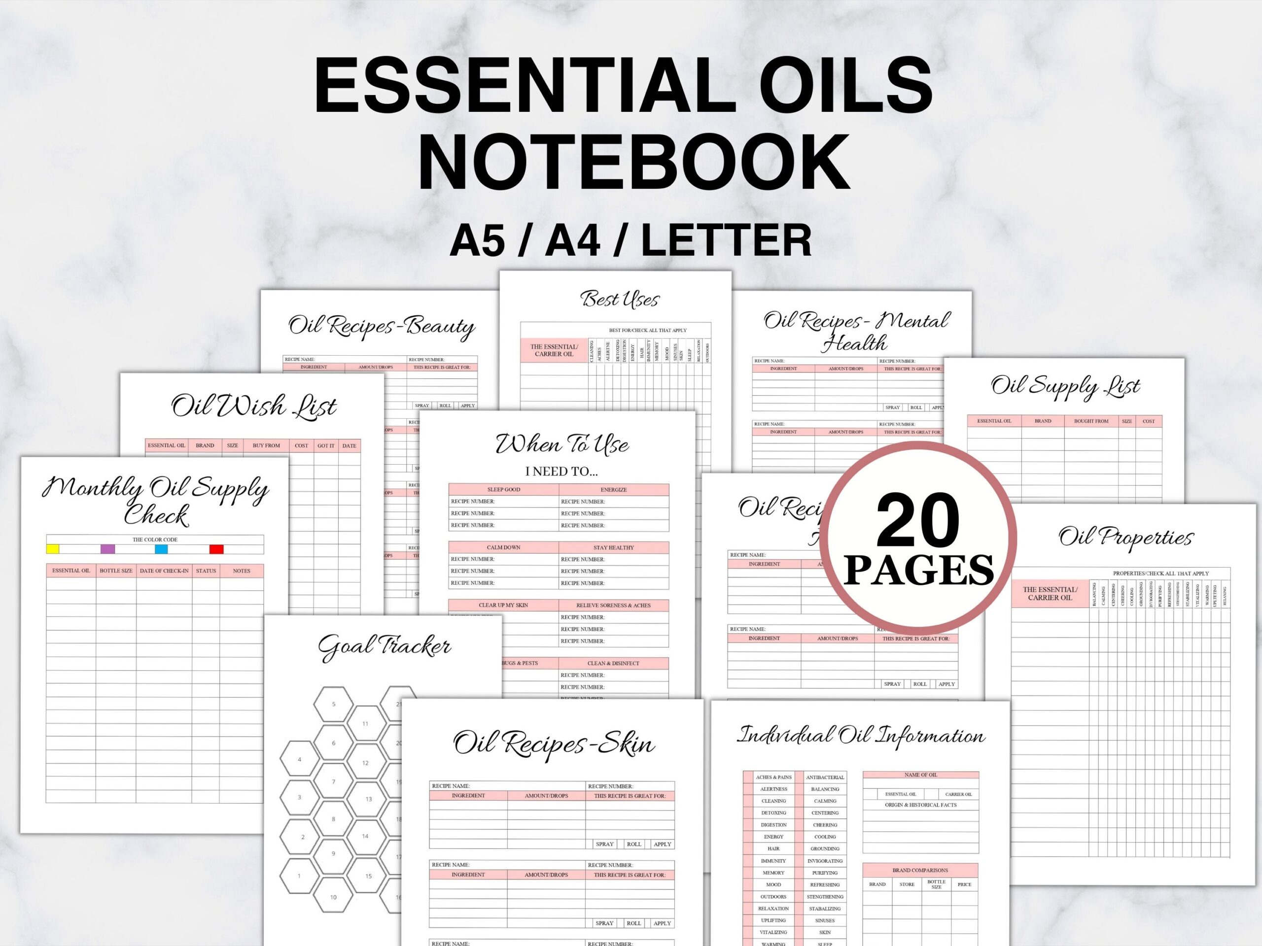 Printable Essential Oil Journal Essential Oil Journal Essential Oil Planner Essential Oil Recipe Book Essential Oil Printable PDF Etsy