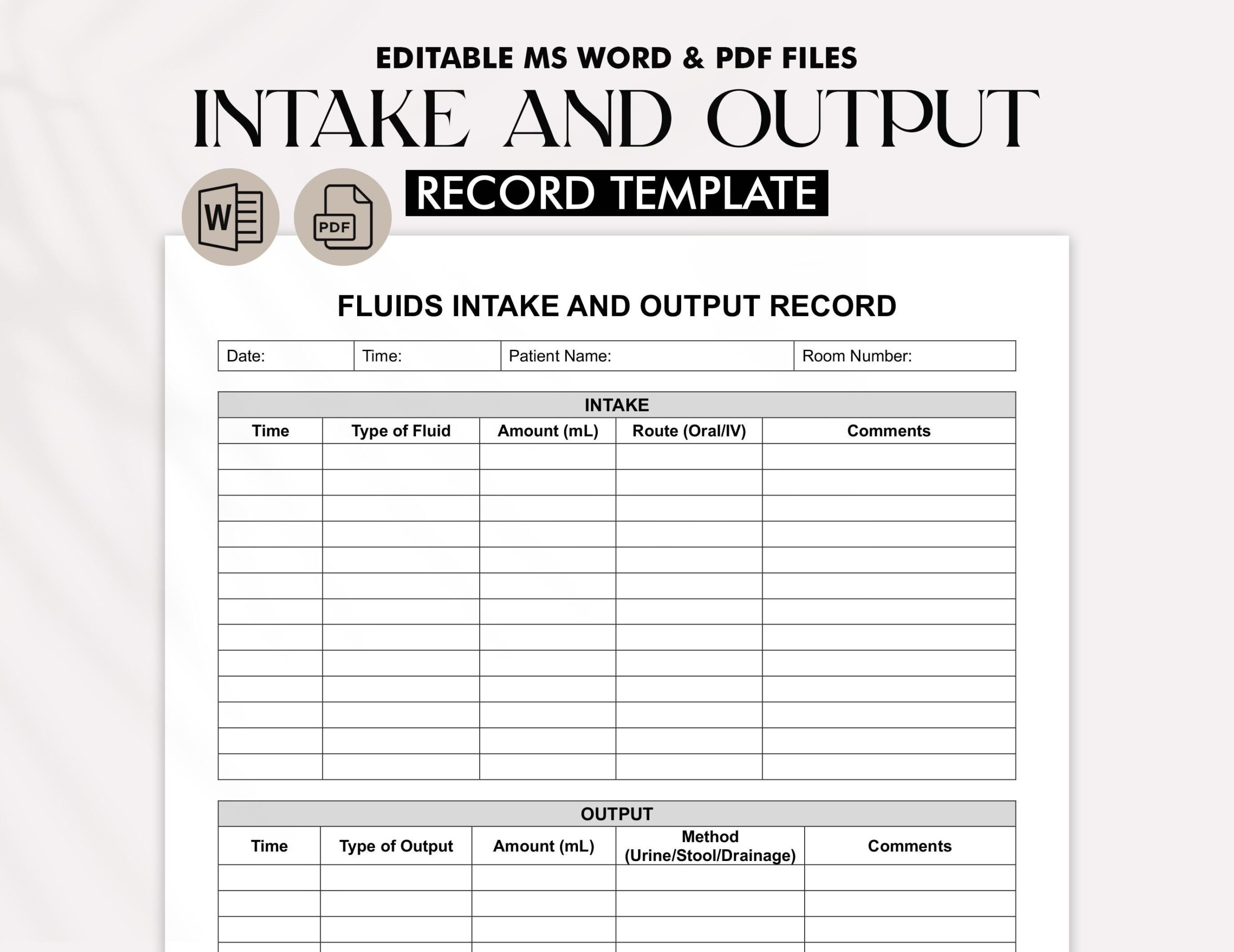 Printable Fluid Intake And Output Record Template Nursing Healthcare Tracker Patient Care Log Instant Download Etsy