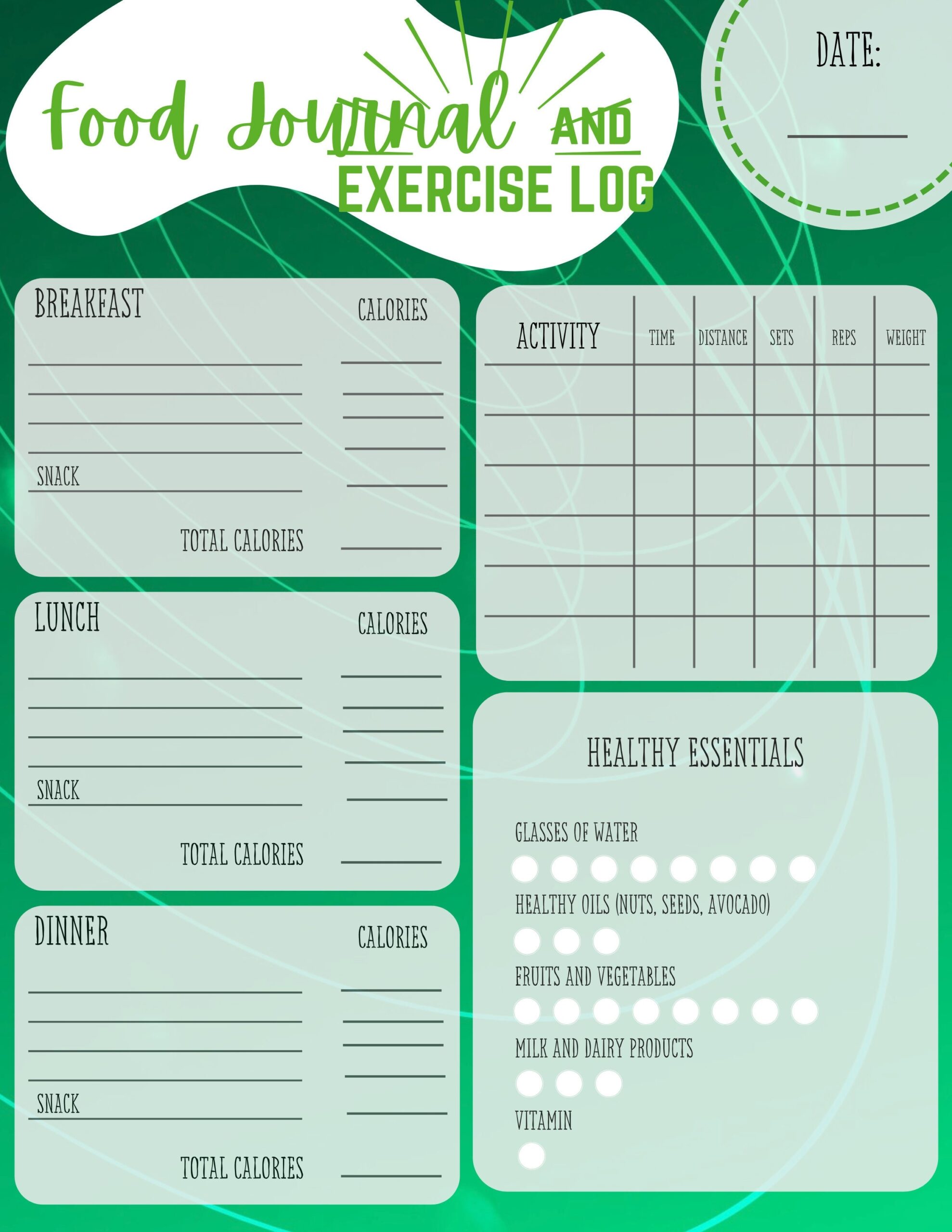Printable Food Journal And Exercise Log Etsy India