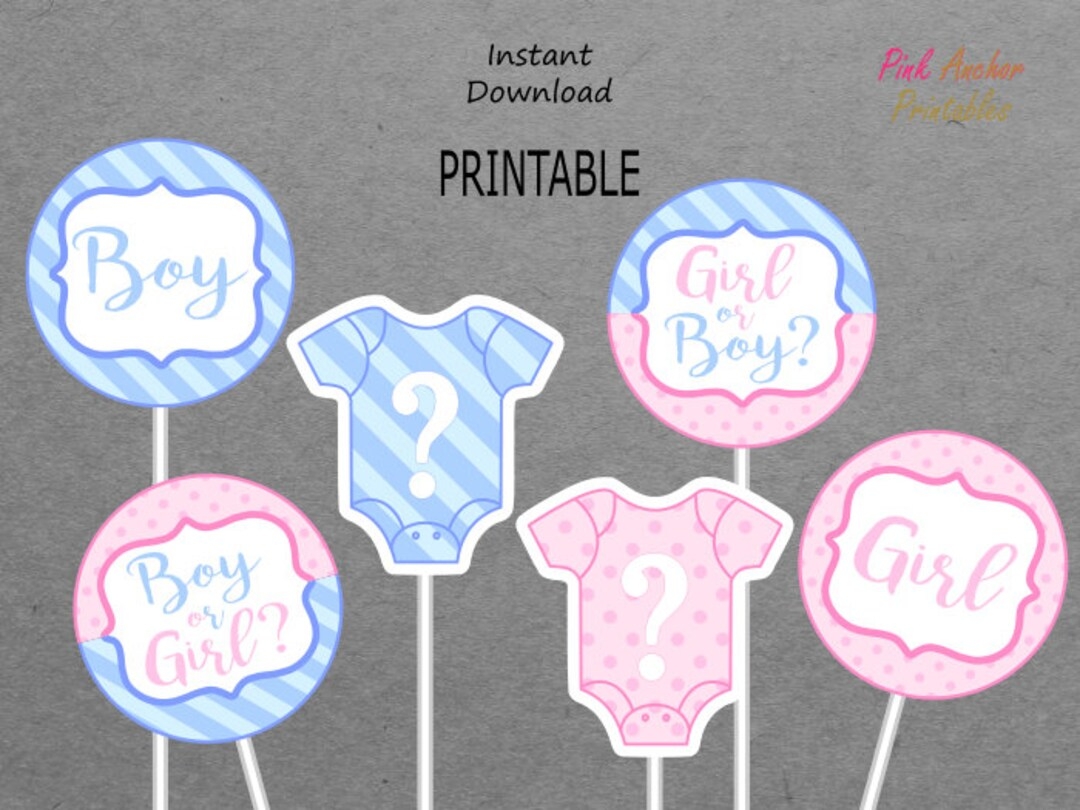 Printable Gender Reveal Centerpieces Girl Boy Baby Pink Light Blue Bodysuit Question Mark PRINTABLE INSTANT DOWNLOAD Etsy