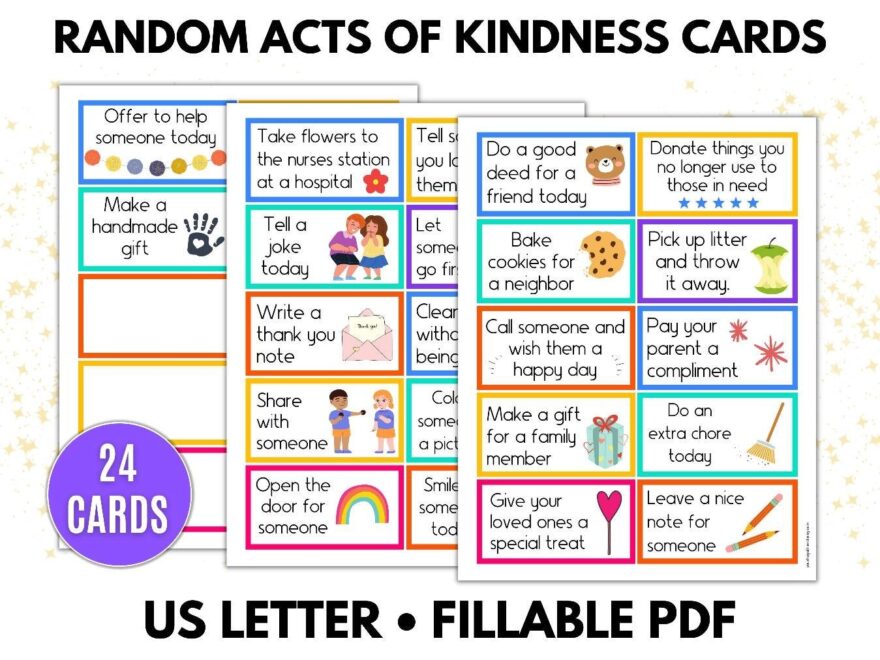 Printable Kindness Cards Random Acts Of Kindness Pay It Forward Lunchbox Notes Encouragement Cards Etsy