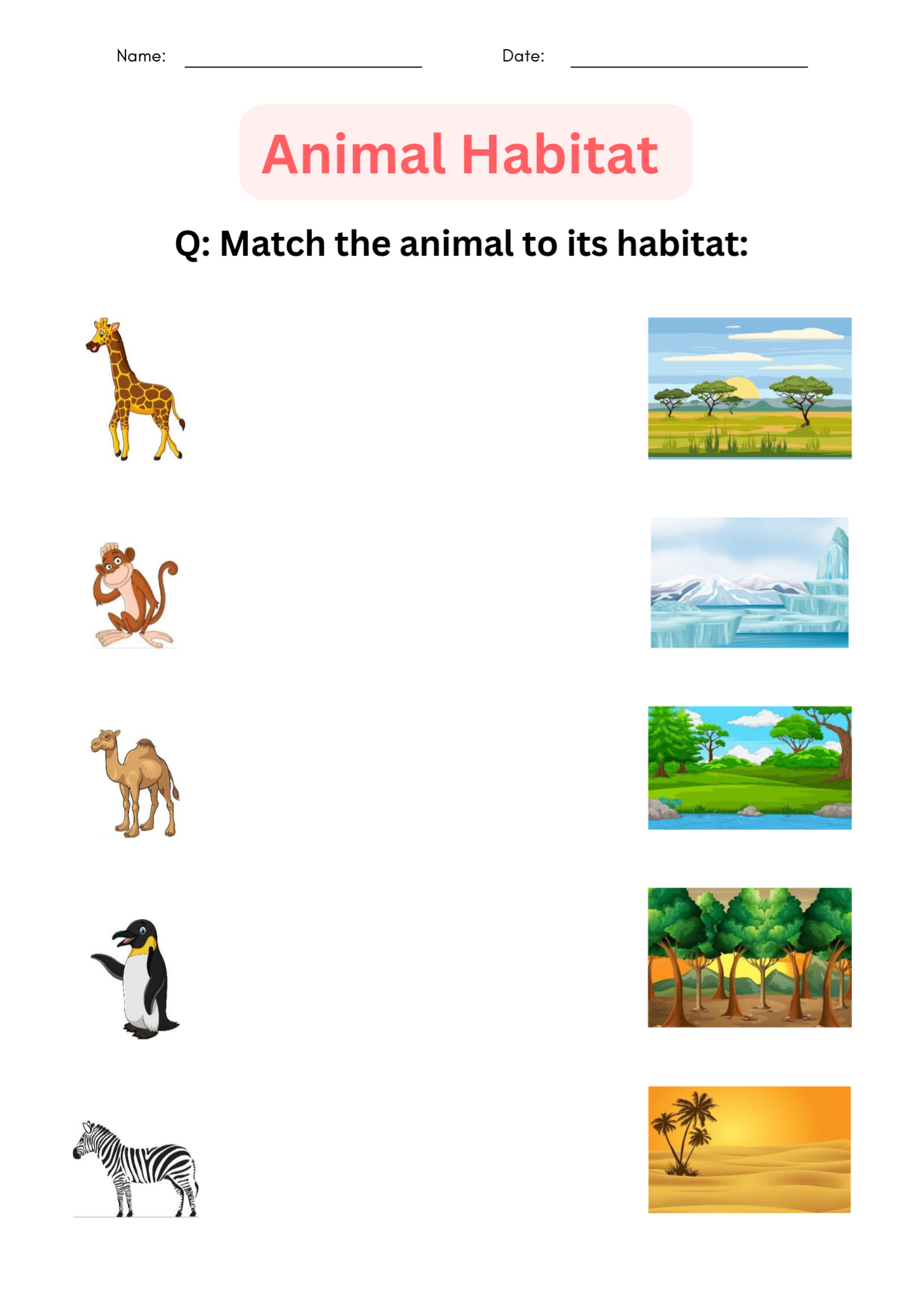 Printable Matching Activity Animal Habitats Worksheets For Grade 1 2 3 Made By Teachers
