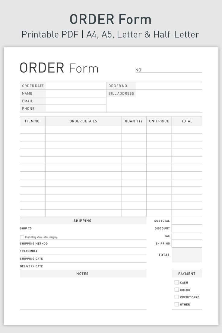 Printable Order Form For Small Business