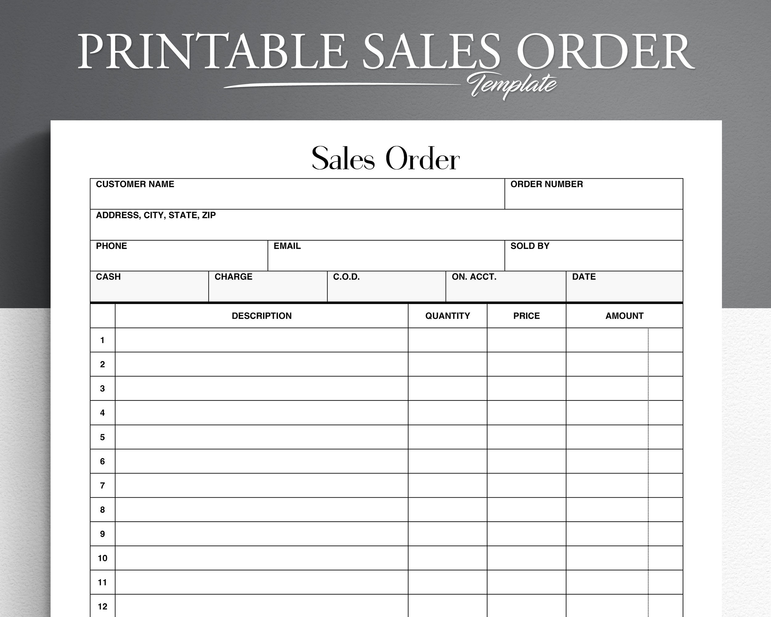Printable Order Template Order Form Sales Order Template Small Business Order Form Etsy Ireland