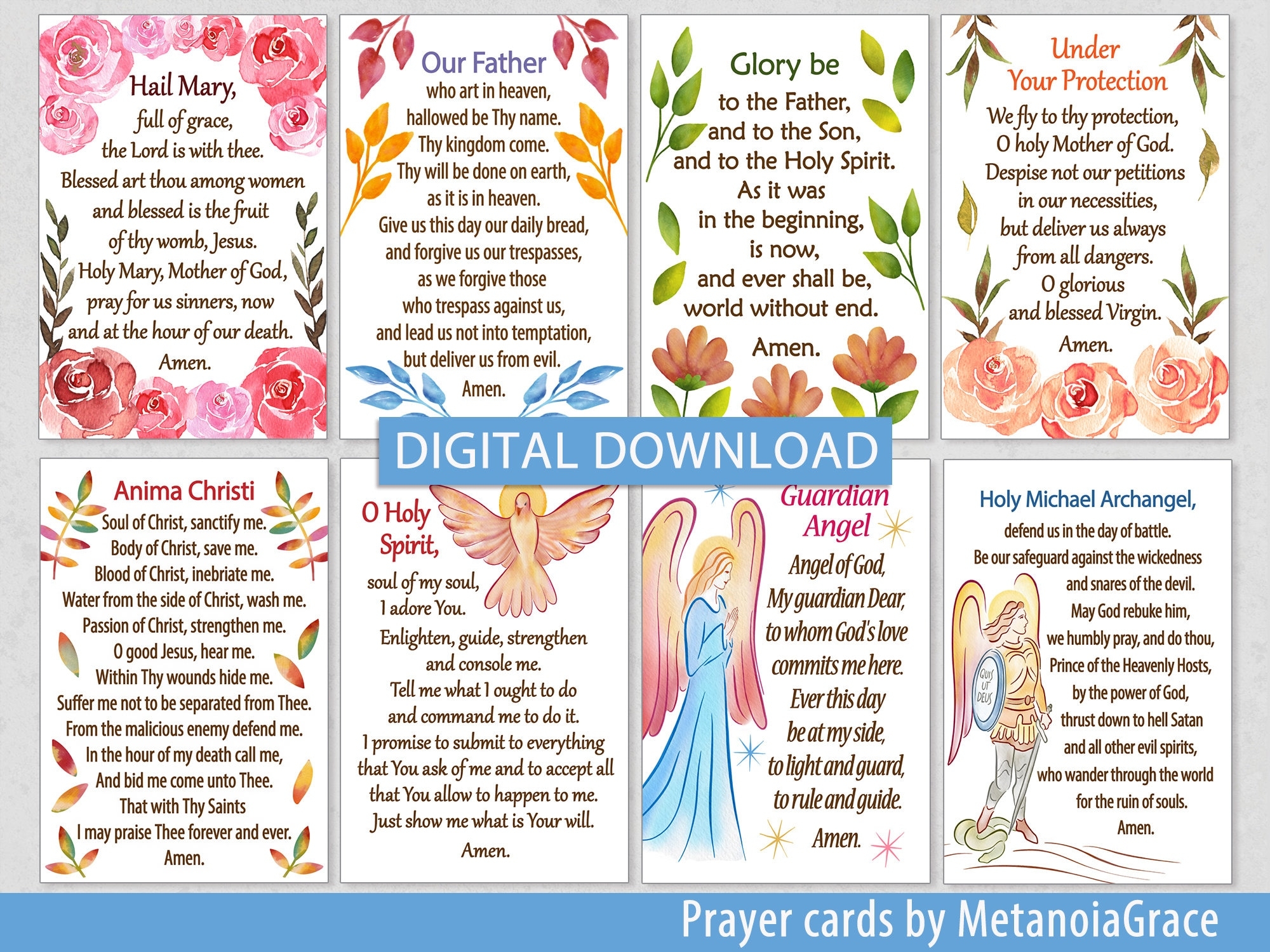 Printable Prayer Cards Hail Mary Our Father Glory Be Catholic Holy Cards Guardian Angel Michael Archangel Digital Download Pdf File Etsy UK