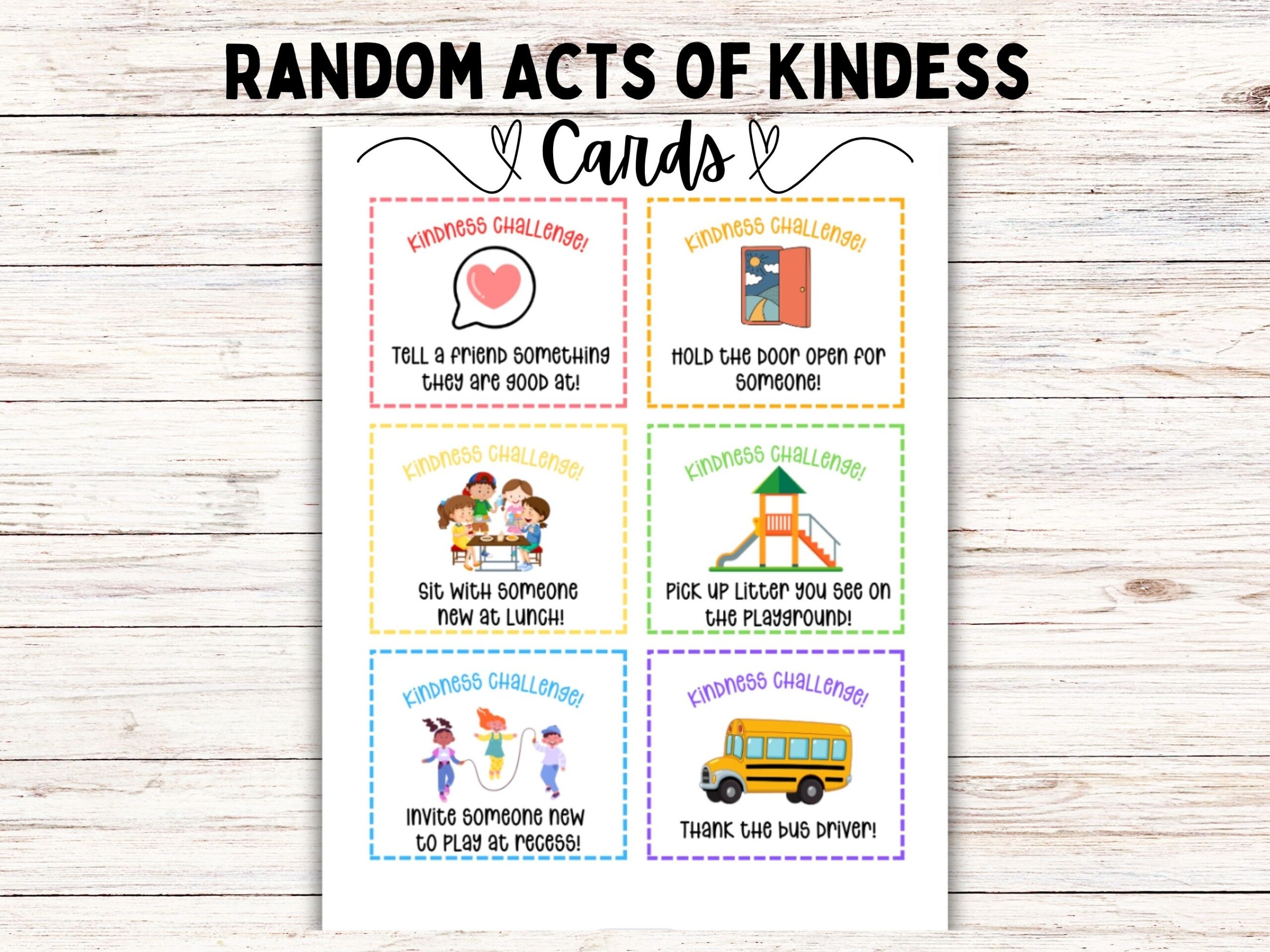 Printable Random Acts Of Kindness Cards Be Kind Lunch Box Notes Kindness Challenge Tags Etsy