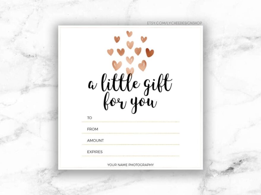 Printable Rose Gold Hearts Gift Certificate Template Editable Gift Card Design Microsoft Word Photoshop Template DOCX DOC PSD Etsy