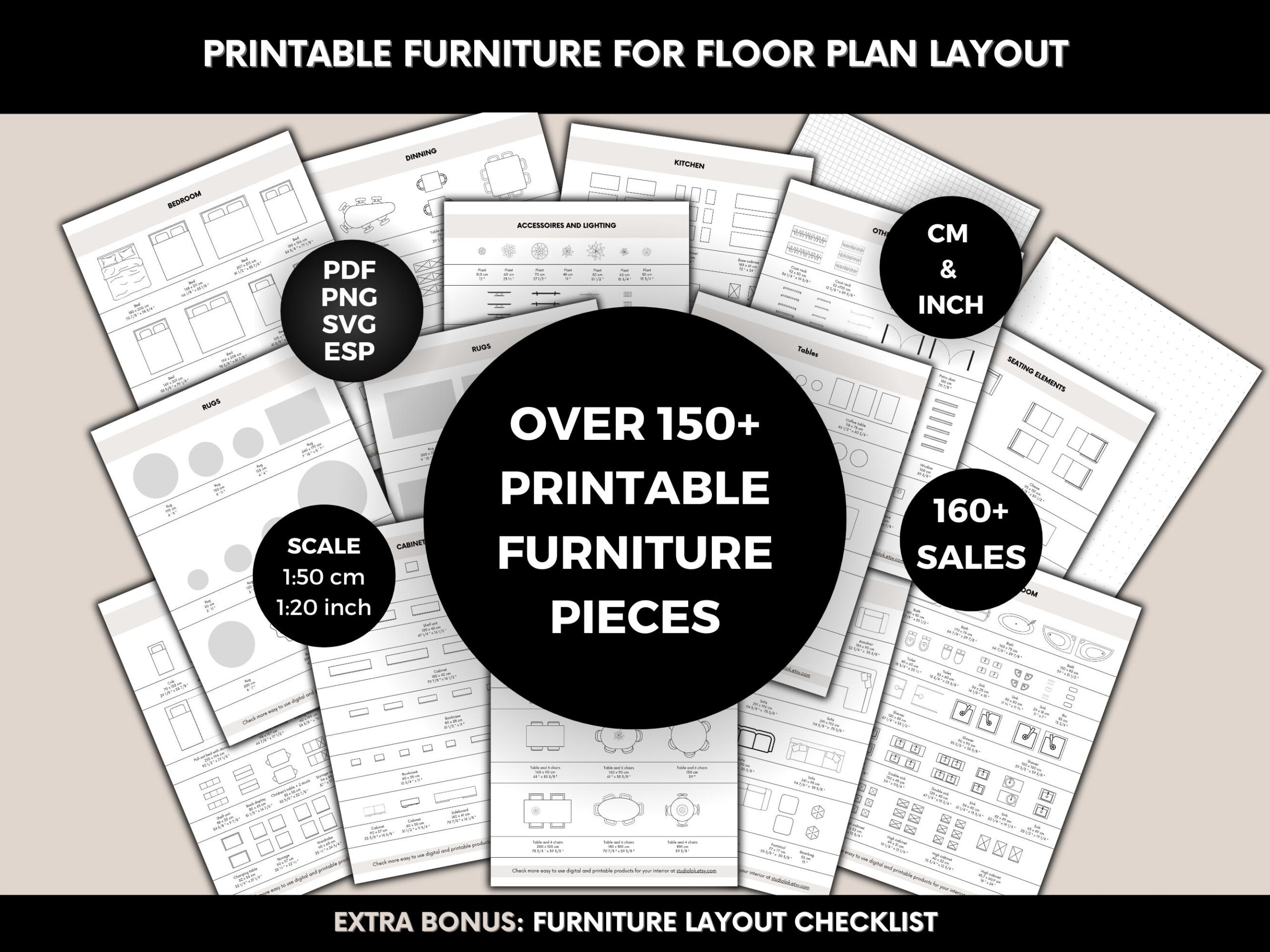 Printable Scale Furniture Templates Interior Design 1 50 Scale DIY Miniature Furniture Cutouts For Floor Plan Layouts Home Decor Planning Etsy UK