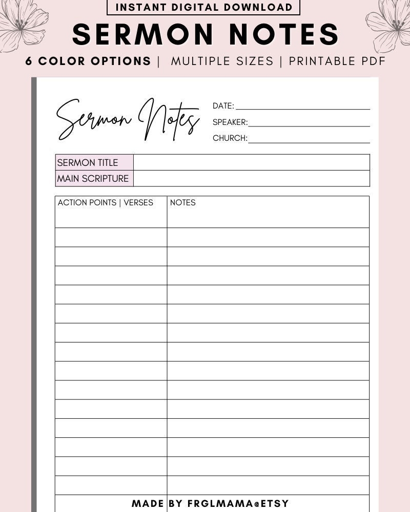 Printable Sermon Notes Sermon Summary Note Christian Planner Printable Cornell Sermon Notes Goodnotes Sermon Note Templates PDF Download Etsy