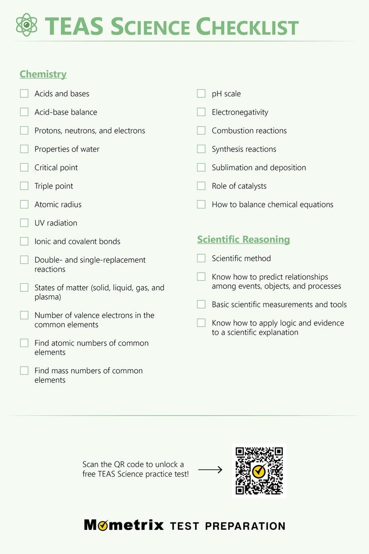 Printable TEAS Test Checklists All Sections 