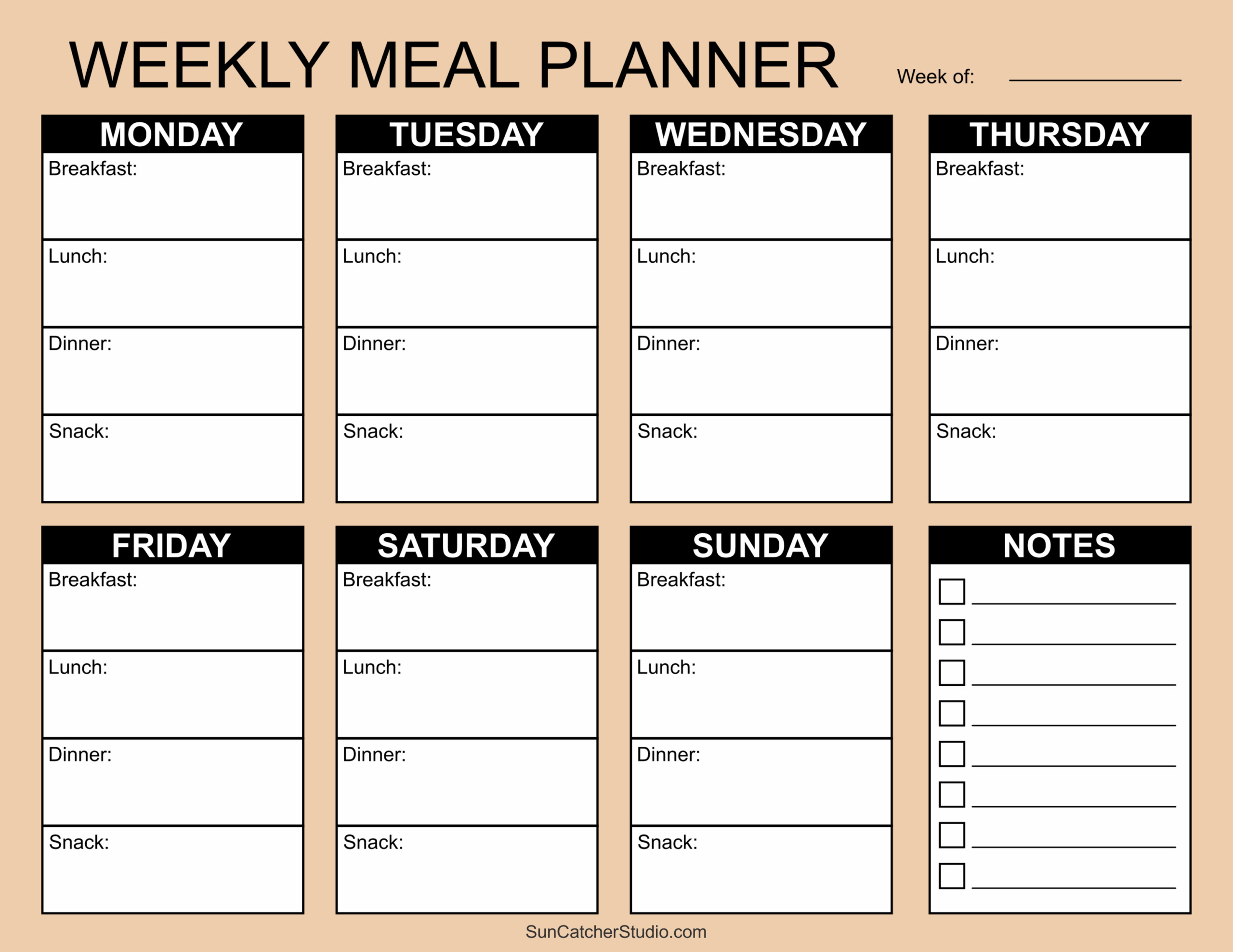 Free Printable Weekly Menu Planner Template