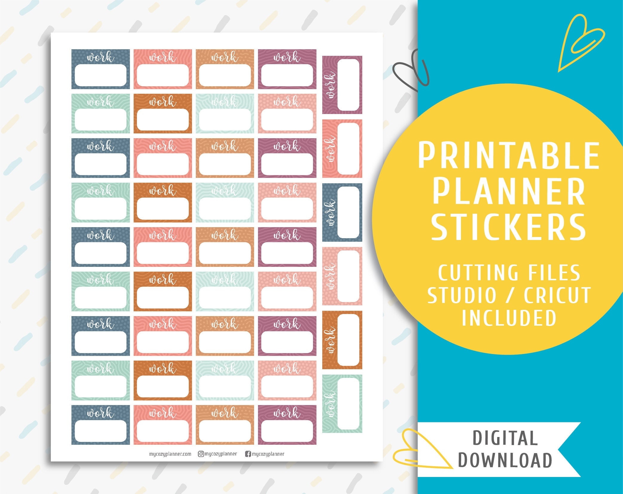 Printable Work Planner Stickers Instant Download Planner Sticker Kit Work Schedule Stickers SS 0028 Etsy