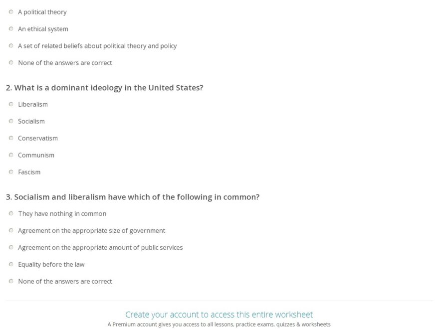 Quiz Worksheet Characteristics Of Political Ideology Study