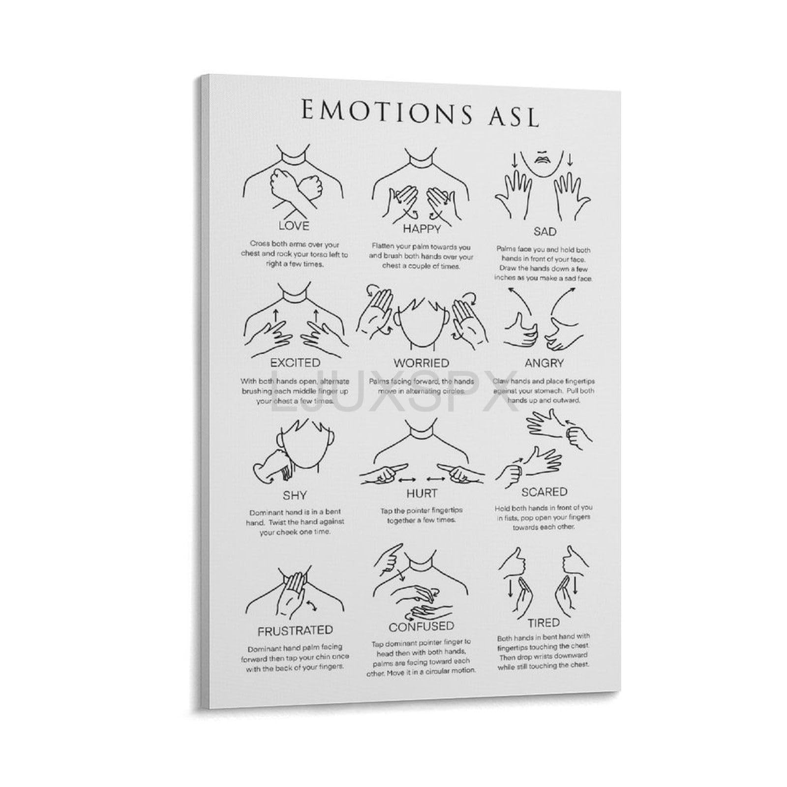 QUNABHUA Emotional ASL Poster Emotional Sign Language Educational Poster Canvas Poster Wall Art Decor Print Picture Paintings For Living Room Bedroom Decoration Frame style 12x18inch 30x45cm Amazon ca Home