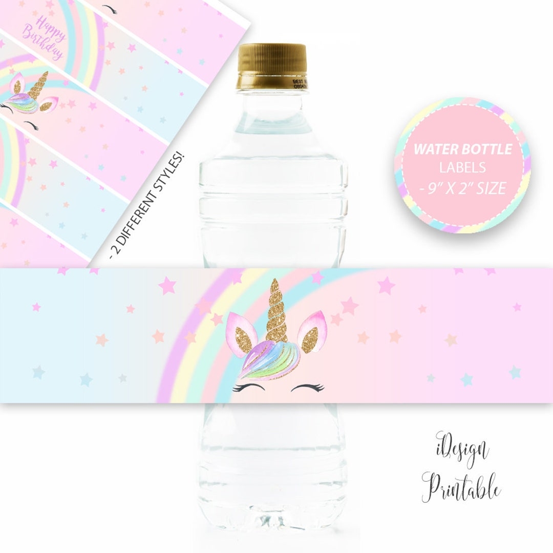 Rainbow Unicorn Water Bottle Labels Floral Unicorn Water Bottle Labels Printable Unicorn Birthday Water Labels Digital Instant Download Etsy