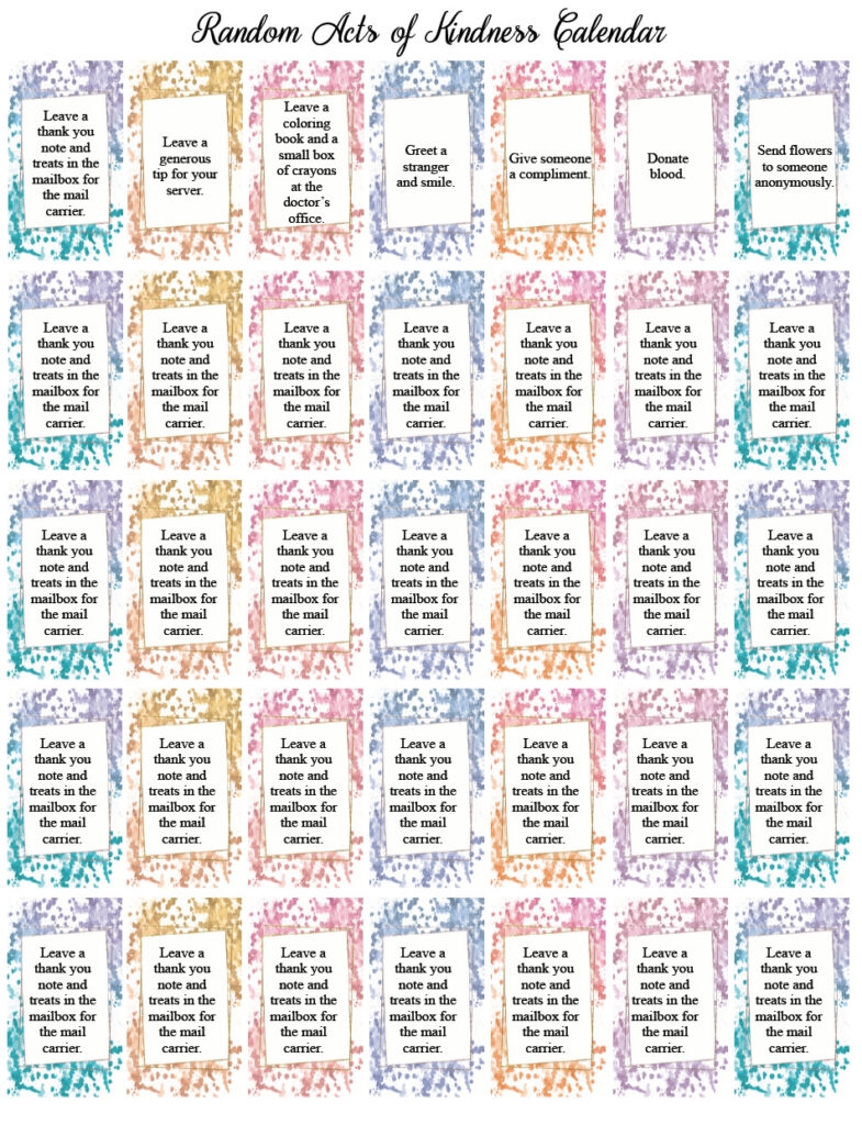 Random Acts Of Kindness 150 Ideas Free Printable Calendars