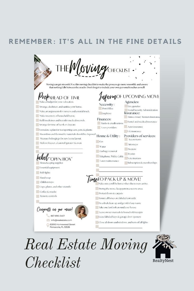 Real Estate Moving Checklist Realtor Moving Guide Printable Moving To do List Moving Planner