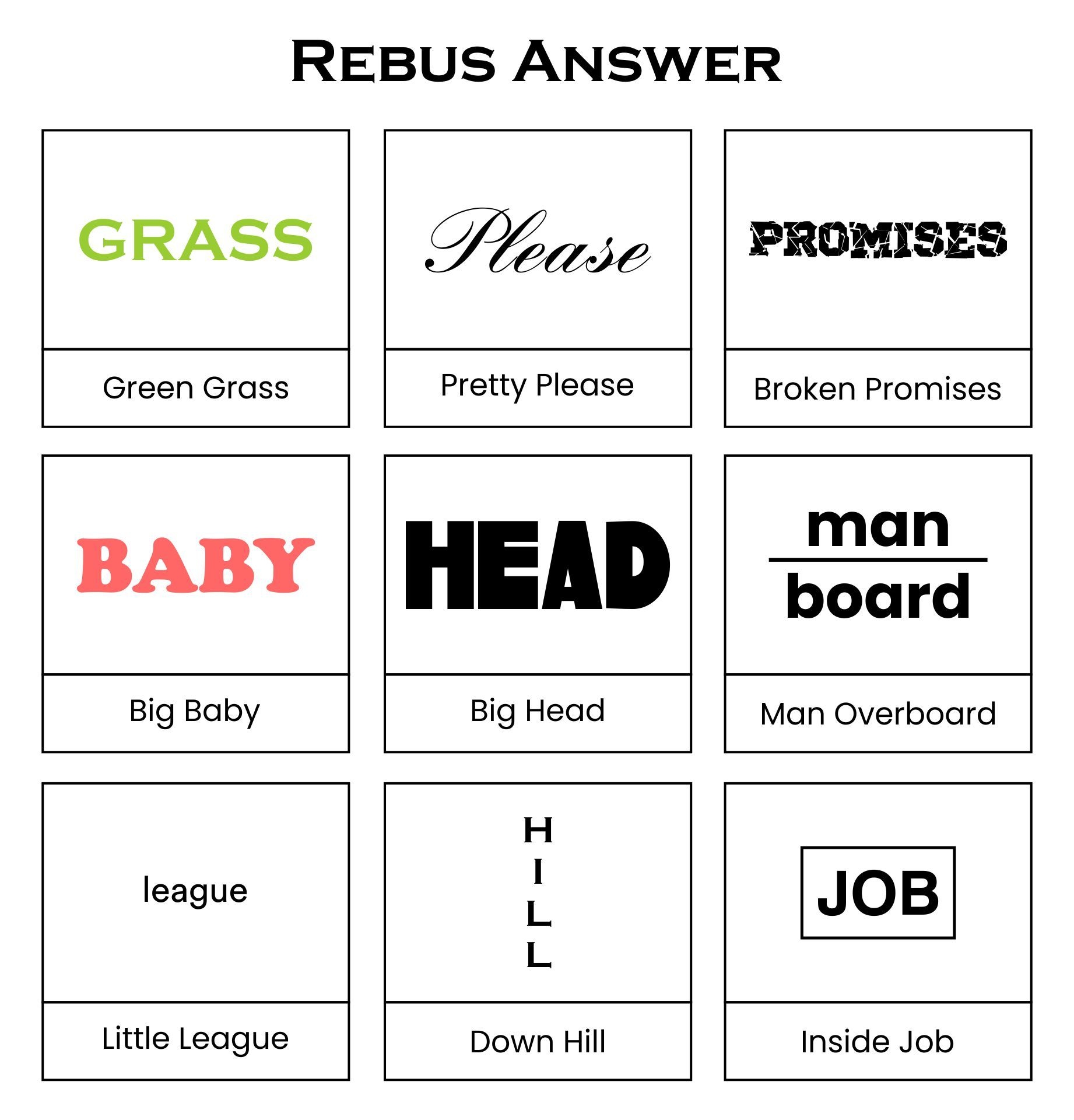 Rebus Puzzle Brain Teasers 10 Free PDF Printables Printablee