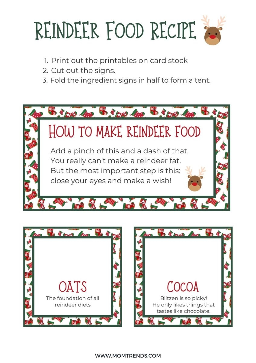 Reindeer Food Recipe Printable Tag Poem