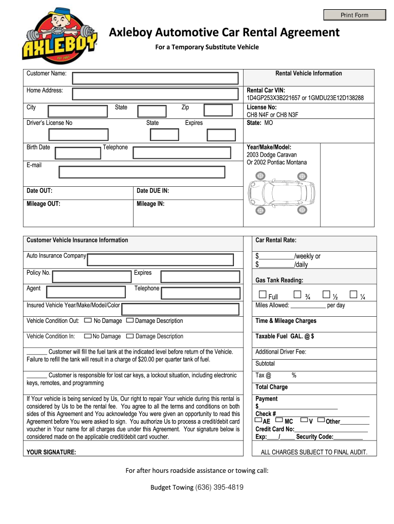 Rental Car Agreement Fill Online Printable Fillable Blank PdfFiller