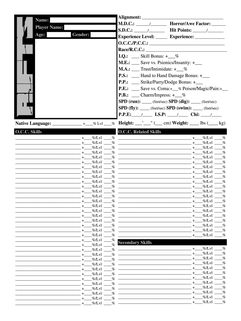 Rifts Character Generator Fill Online Printable Fillable Blank PdfFiller