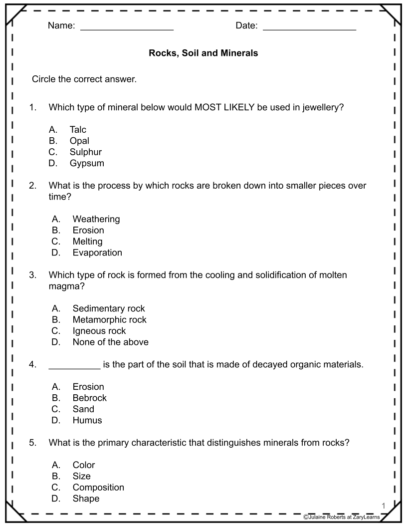 Rocks Soil And Minerals Worksheets Earth Science Made By Teachers