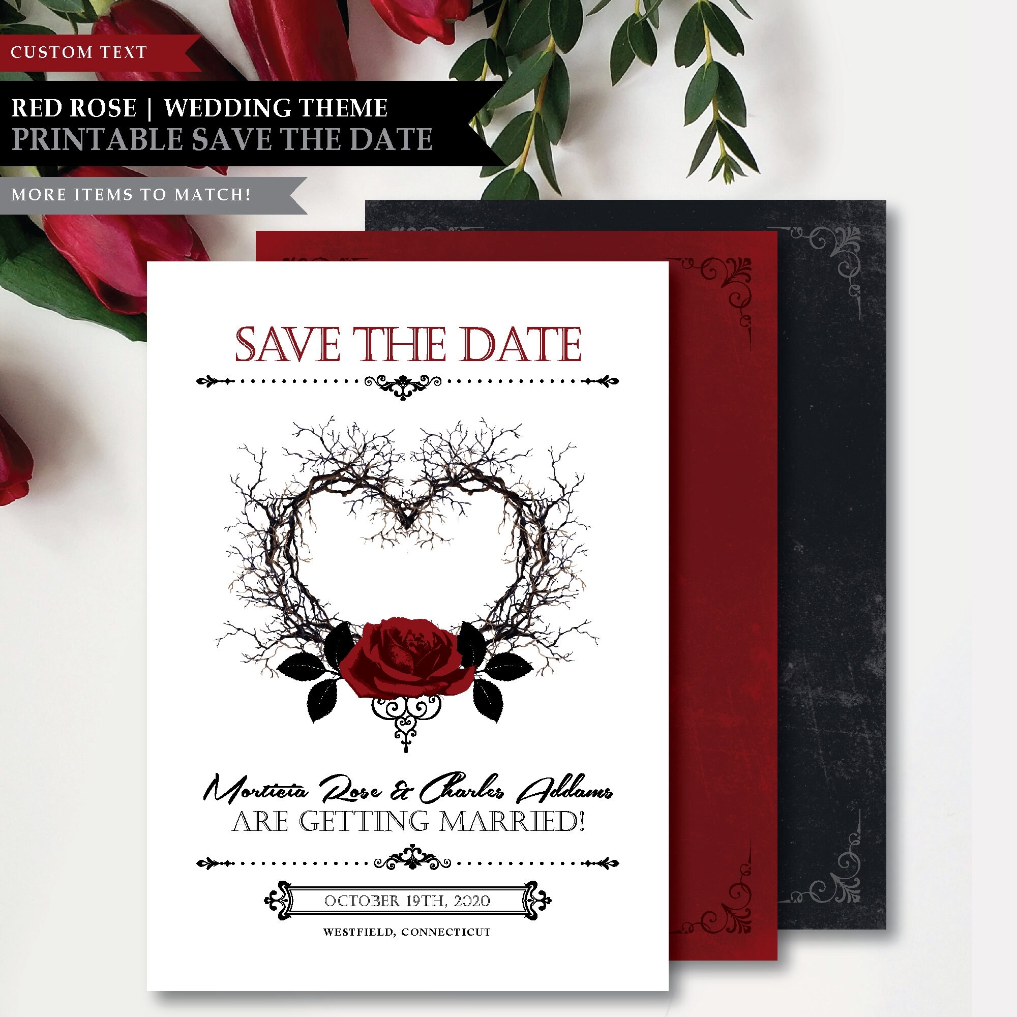 Romantic thorn Heart Theme printable Wedding Save The Date Party Invitation Card Gothic Red Rose Valentine s Day Vampire Wedding Etsy