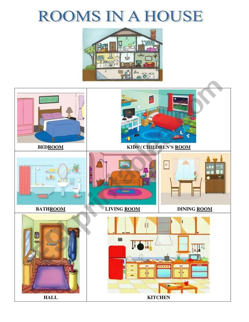 Rooms In A House ESL Worksheet By Alinasajerli