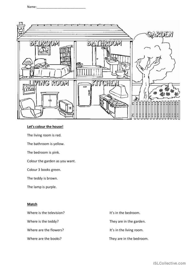 Esl Rooms In A House Printable Worksheet