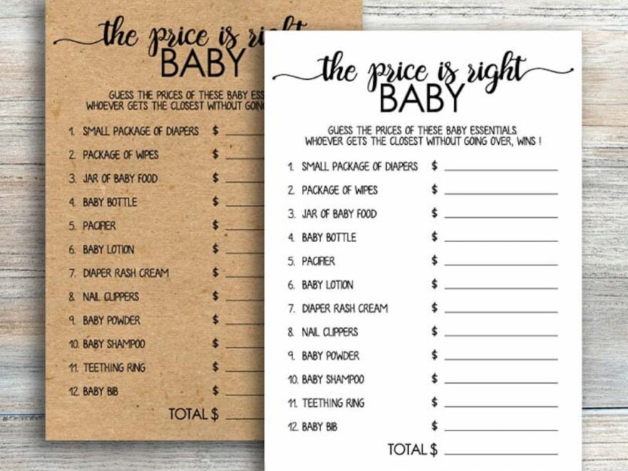 Rustic Baby Shower Games Printable The Price Is Right Baby Shower Game Instant Download Guess The Price Printable Game Kraft Paper Byh566 Etsy