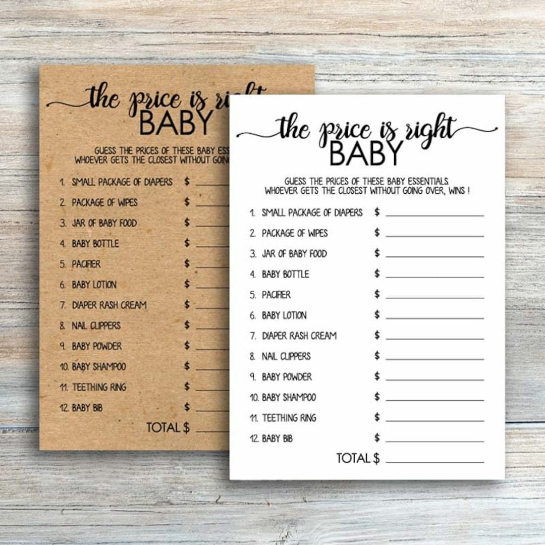 Rustic Baby Shower Games Printable The Price Is Right Baby Shower Game Instant Download Guess The Price Printable Game Kraft Paper Byh566 Etsy